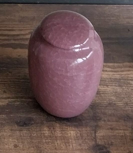 Mauve crackle-glaze vase-shaped pet urn