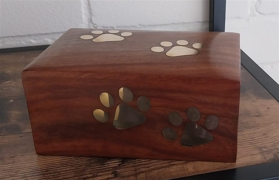 Wooden pet keepsake box with paw print decoration